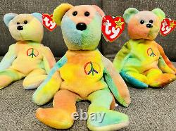 1996 TY Beanie Baby Peace the Bear Set of 3 RARE and Very Unique