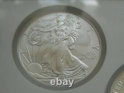2008 W Reverse of 2007 Silver Eagle NGC MS70 NGC 4 Coin Holder Set. Very Rare