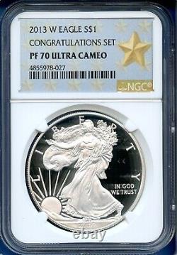 2013 W NGC PF70 Ultra Cameo ASE Silver Eagle $1 Congratulations Set Very Rare