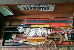 Antique Badminton Complete Set With Wood Case Circa 1900 Very Rare