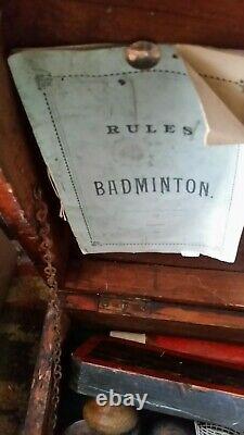 Antique Badminton Complete Set With Wood Case Circa 1900 Very Rare
