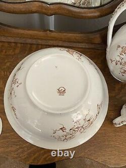 Antique Very Rare Brown Transfer ware Water Pitcher And Basin Vanity Set