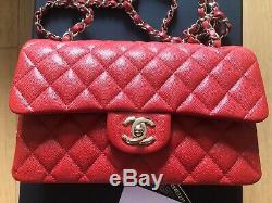 CHANEL Very Rare 19B Red Caviar Small Classic Bag Flap BRAND NEW FULL SET
