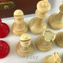 Chess Set Staunton Jaques Fremont Very Rare Red & White Circa 1900-1920 With Box