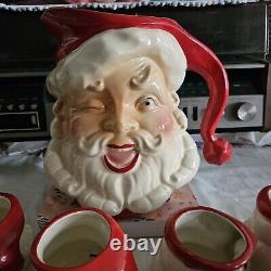 Christmas Santa Claus 1950s Royal Copley Ceramic Pitcher & Mug Set Very Rare