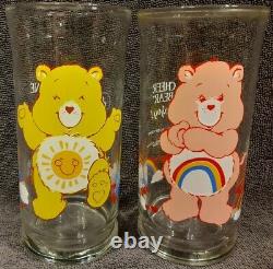 Complete Set of 6 Care Bear 1983 Pizza Hut Glasses With Very Rare Good Luck Bear
