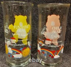 Complete Set of 6 Care Bear 1983 Pizza Hut Glasses With Very Rare Good Luck Bear