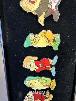 Disney Very Rare Pin Set Box Dopey 7 Dwarfs Snow White Enamel Pins