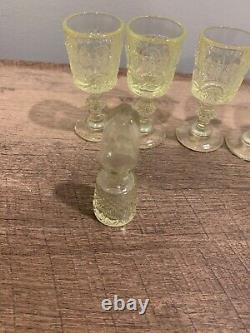 French Vaseline Uranium Liquor Decanter Set With Goblets And Tray Very Rare