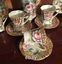 Gorgeous-Very Rare Nippon 12-Piece Chocolate Set Pink Roses and Gold Mark#38