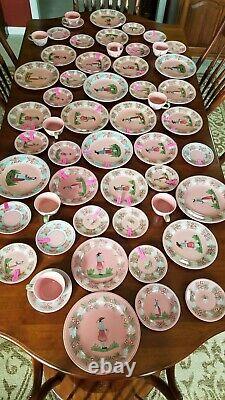 Henriot Quimper Very Rare Vintage 54 Pc Set Pink Pottery France Sold As Is