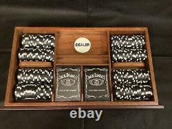 Jack Daniels Very Rare Wooden poker set with Pro clay chips withCard Dealer Shoe