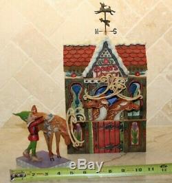 Jim Shore VERY RARE Christmas Santa Livery Workshop Deer Elf Set 2 4013888 MIB