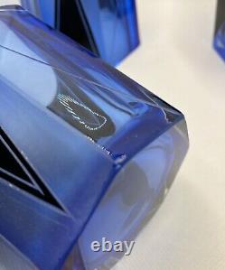 Karl Palda Art Deco Blue Glass Set of 3 Whisky Glasses Very Rare Rich Blue