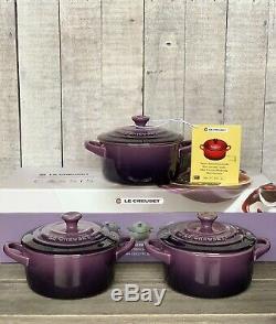 LE CREUSET VERY RARE CASSIS Set of 3 Mini Round Cocotte Cookware NEW IN BOX