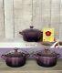 Le Creuset Very Rare Cassis Set Of 3 Mini Round Cocotte Cookware New In Box