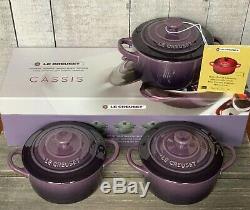 LE CREUSET VERY RARE CASSIS Set of 3 Mini Round Cocotte Cookware NEW IN BOX