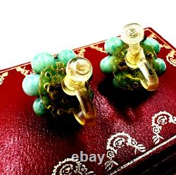 Neiger Very Rare Set Necklace Flower Earrings Green Fx Carved Jade Peking Glass