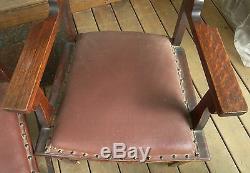 Northwind Faces Set / 4 Antique Tiger Quartersawn Oak Chairs Rare Very Unusual