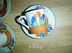 Rare Clarice Cliff Crocus Coffee Set For 6 Including Coffee Pot Very Good Con