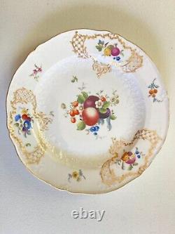 Set 10 Meissen Academic(1763-1774)9.5'' plates, fruits motif, gilt rim, very rare