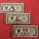 Unc Very Rare Lot 1998 D Mickey $1 Goofy $5 Minnie $10 Matched Serial Number Set