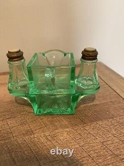 Uranium Glass Creamer Salt And Pepper Set! Very Rare
