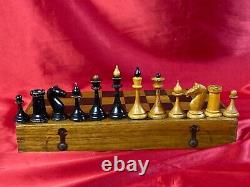 VERY OLD! 1949 Antique Chess Set USSR RARE STAR STAMP Completely wooden #C525