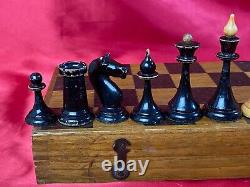 VERY OLD! 1949 Antique Chess Set USSR RARE STAR STAMP Completely wooden #C525