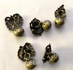 VERY RARE Antique 5 Chinese Silver TOGGLE ROBE Buttons SET FRUIT DESIGN