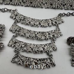 VERY RARE SET Celebrity N. Y. Silver BRUTALIST Necklace Earring Brooch Bracelet