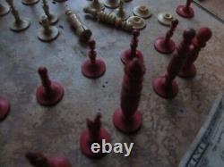 VERY Rare Fancy IDENTIFIED Officer Civil War Period Chess Set, Orig. Wooden Box