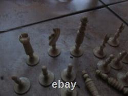 VERY Rare Fancy IDENTIFIED Officer Civil War Period Chess Set, Orig. Wooden Box