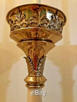 Very Rare Antique 9 Pc Catholic Church Altar Alabaster & Brass Candle Stick Set