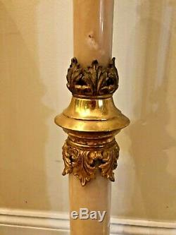 Very Rare Antique 9 Pc Catholic Church Altar Alabaster & Brass Candle Stick Set