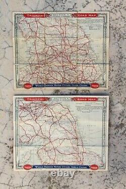 Very Rare Antique Set of 8 British Triumph Motorcycle Maps, Circa 1930