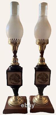 Very Rare! Currier & Ives Vintage Lamp Set Of Two. See Details