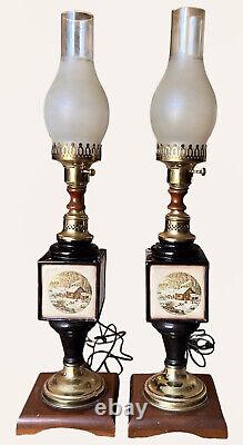 Very Rare! Currier & Ives Vintage Lamp Set Of Two. See Details