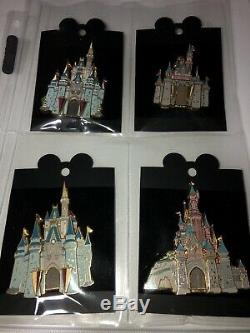 Very Rare! Disney Cast Member Castle Series Jumbo 3d Pins Set Of 4 Brand New