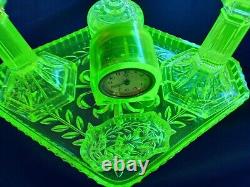 Very Rare Green Uranium 7 Piece Trinket Set with Clock Art Deco Depression Era