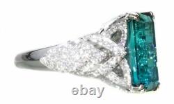 Very Rare Indicolite Teal 5.18CT Tourmaline With Pave Set 0.90CT CZ Fine Ring