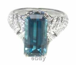 Very Rare Indicolite Teal 5.18CT Tourmaline With Pave Set 0.90CT CZ Fine Ring