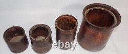 Very Rare Or Primitive Set Of 4 Carved Wood Dry Measures Canisters