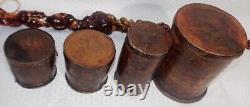 Very Rare Or Primitive Set Of 4 Carved Wood Dry Measures Canisters