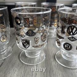 Very Rare Set 7 MCM Sports Cars By Norma Jean Wright 24k Gold Glasses 1960