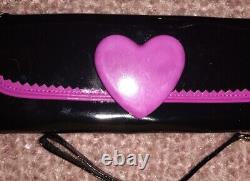 Very Rare Set Betsey Johnson Pink & Black 100% Patent Leather Bag With Wallet