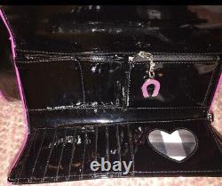 Very Rare Set Betsey Johnson Pink & Black 100% Patent Leather Bag With Wallet