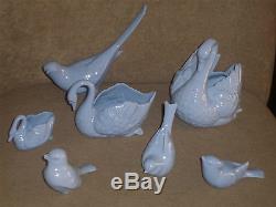 Very Rare Set Of Seven Vintage Lenox Blue Swan / Bird Figurines Old Blue Mark