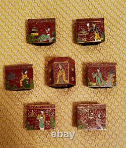 Very Rare Set Vintage 7 Chinese Cloisonne Enamel Trinket Snuff Pill Boxes