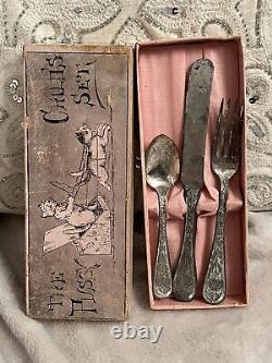 Very Rare Victorian Antique Louis Wain Cats Box Illust. Child's Silverware Set